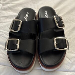 J/SLIDES Black Platform Buckle Sandals